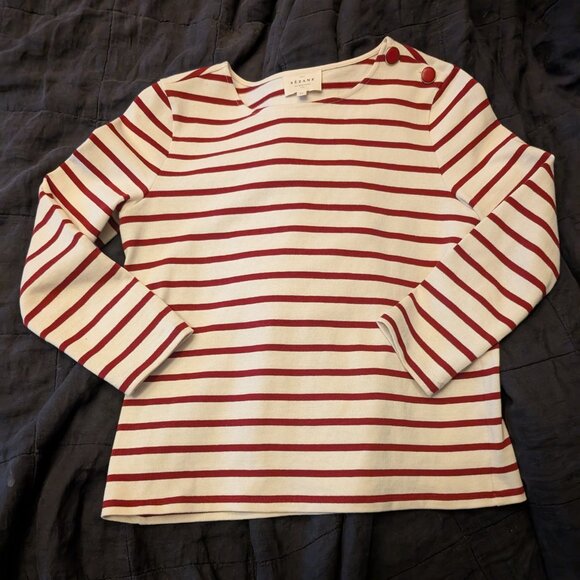 Sezane Colette Marinière Ecru / Burgundy - Size XS - Picture 2 of 5